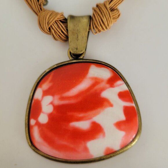 Coldwater Creek 16" Necklace Orange & White Pendant Chunky Retro Fashion Jewelry - Picture 4 of 9